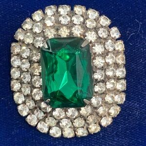 Antique Sterling Paste Simulated Emerald Diamond Brooch